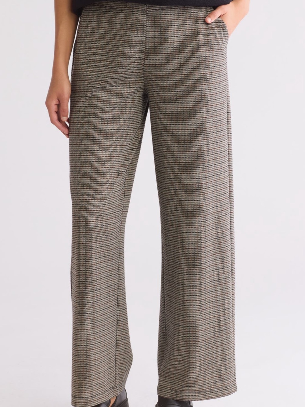 Max Studio Double Knit Wide Leg Pants Black/Brown Houndstooth Large NWT